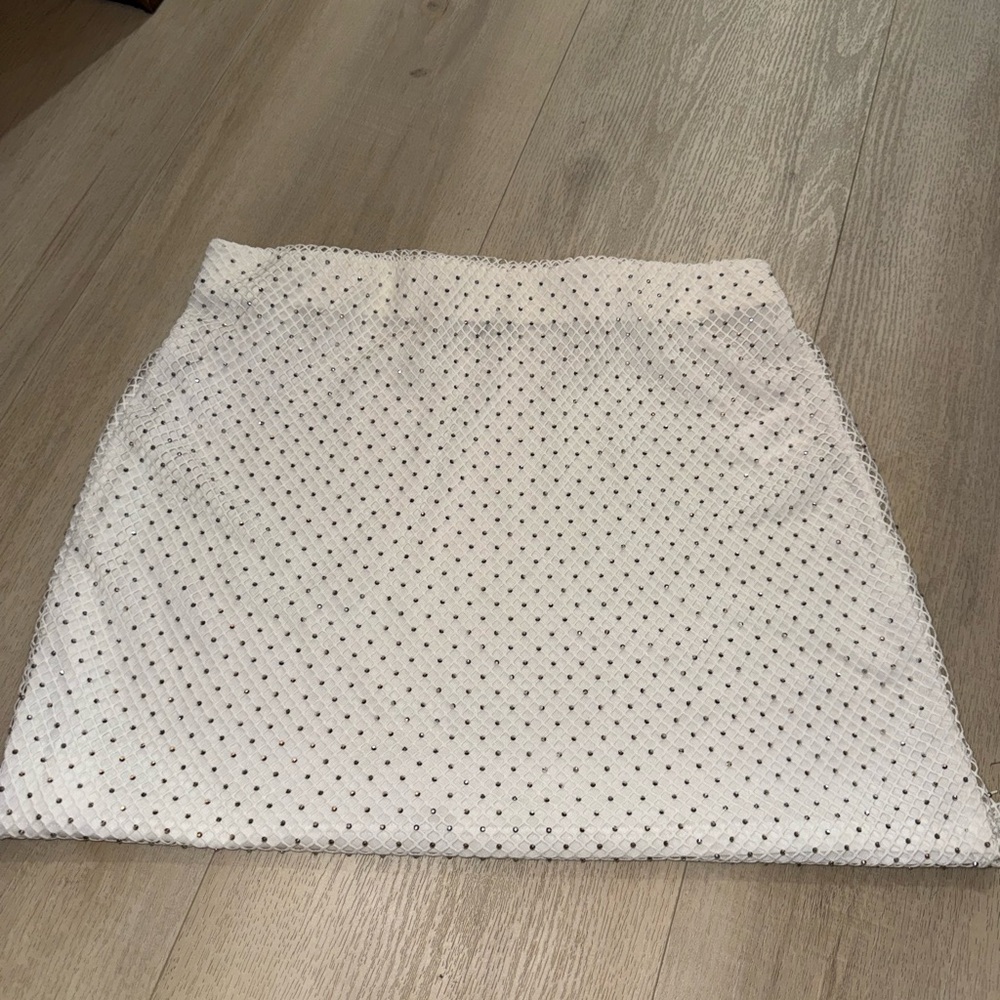 White mesh lace rhinestone mini skirt